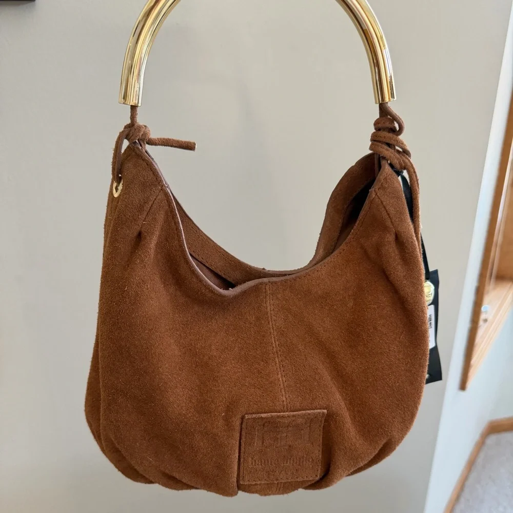Haute Hippie Suede Hobo Bag with Gold Detail